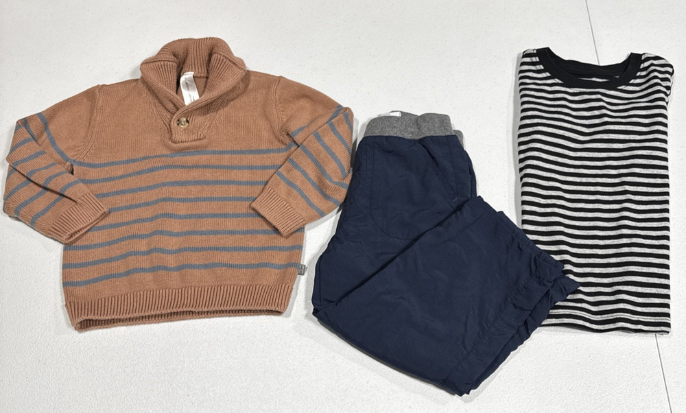 Toddlers Boy Clothes Size 2-3 Fleece Lined Pull On Pants, Knit Sweater, T-Shirt